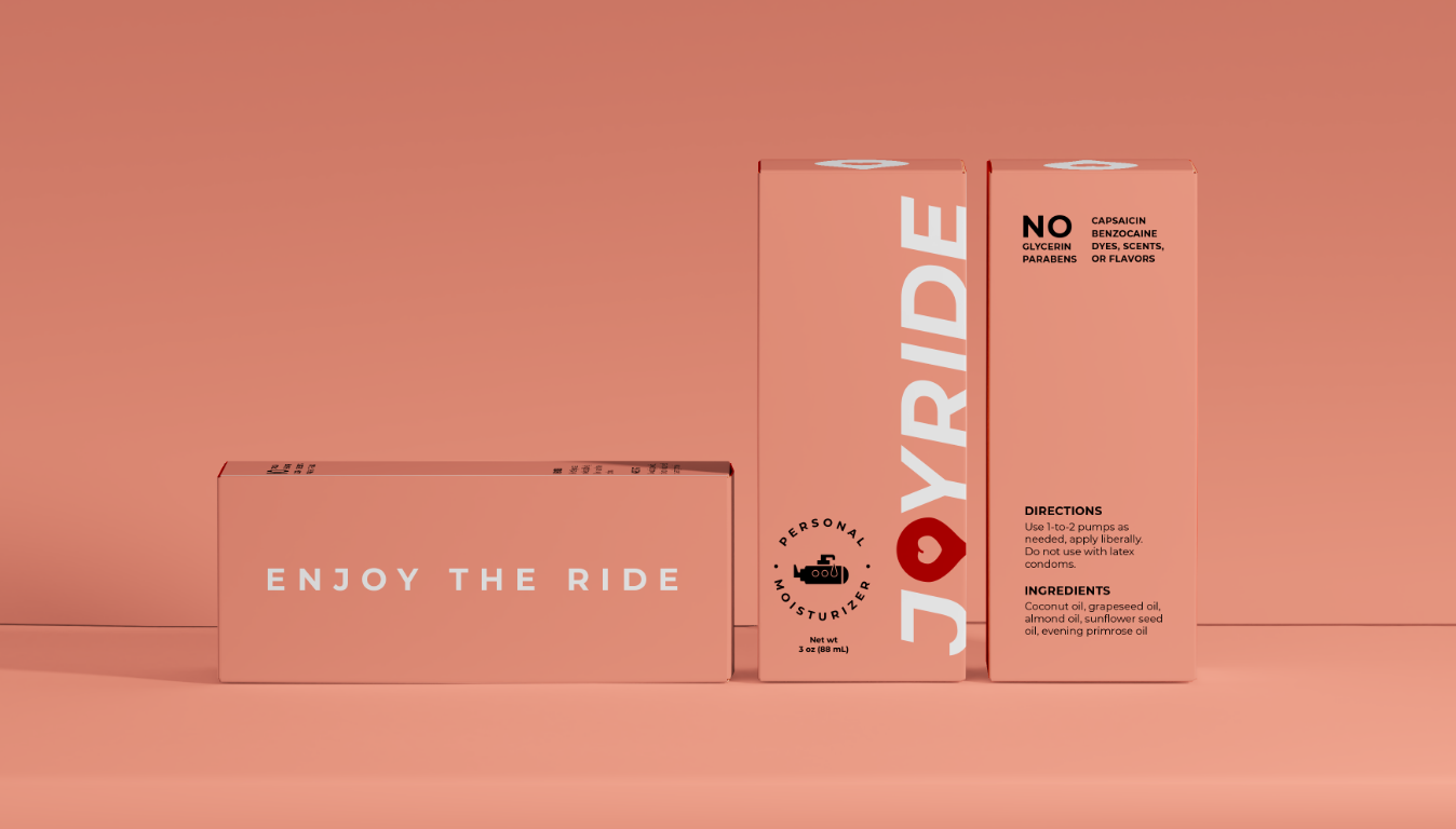 JOYRIDE packaging on multiple boxes showing different sides of them.