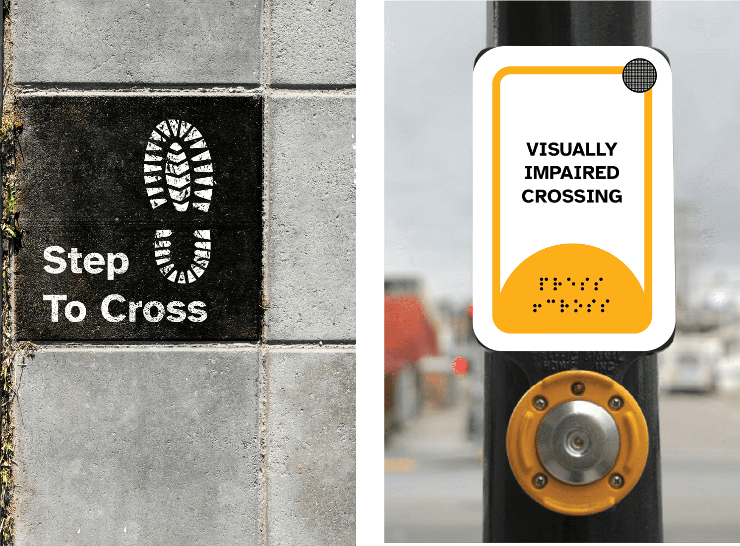 Gyde cross walk buttons and signage with braille and sound.